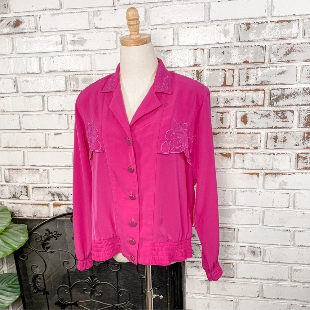 Vintage 80s Philippe Marque Bright Pink Embroidered Jacket M